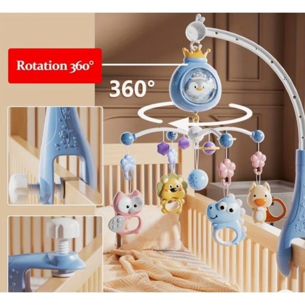 ​Penguin Bed Bell Baby Crib Mobile & Night Light, Remote Control Music Rotating